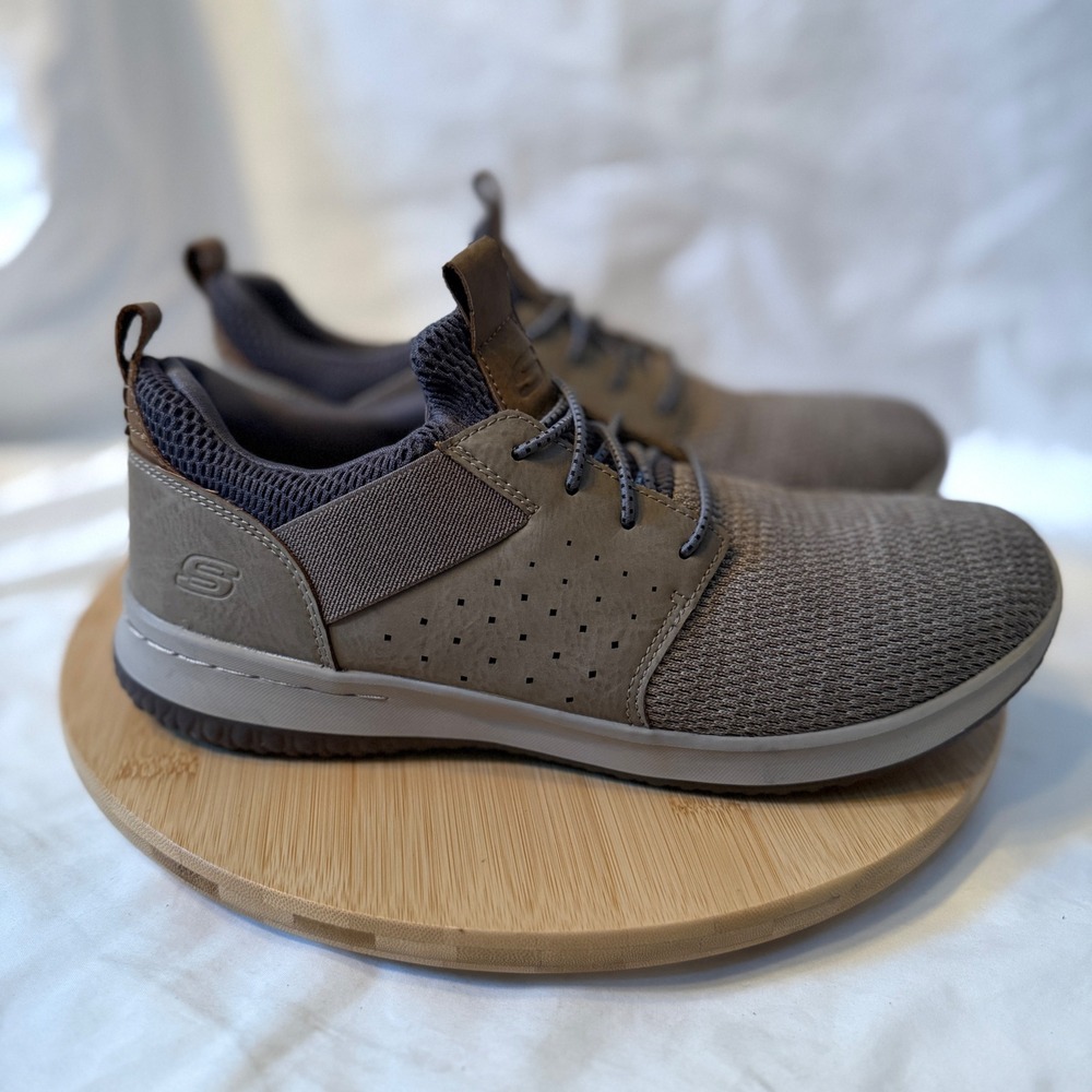 Skechers Mens Classic Fit Air Cooled Memory Foam Slip On Sneakers Taupe Brown